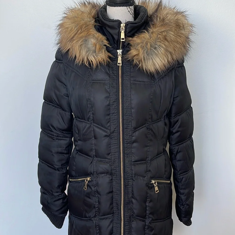 Vince Camuto Black Puff Winter Coat Parka - Size Small - Picture 2 of 9